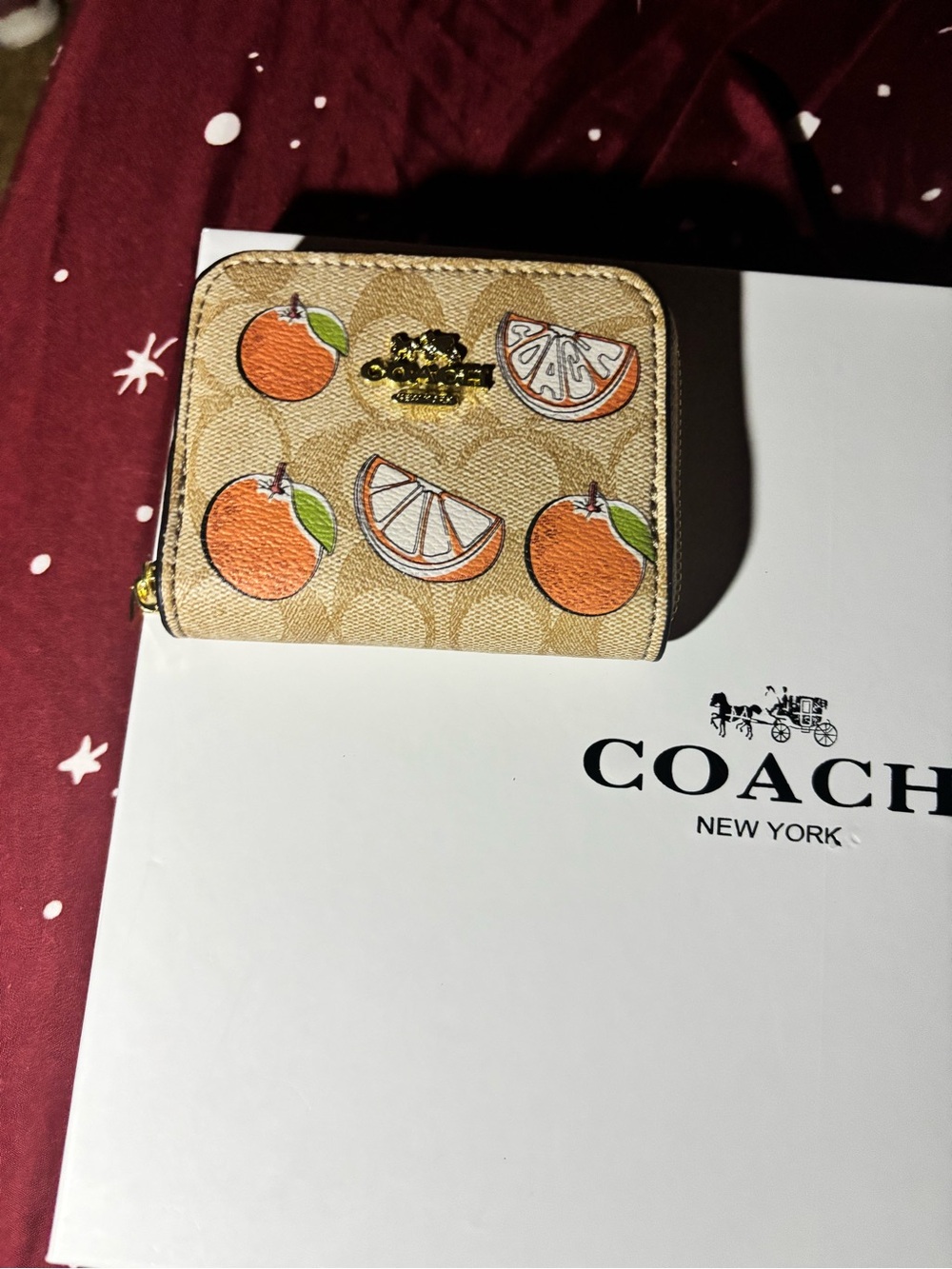 Coach Tan Signature Canvas Wallet with Orange Fruit Motif - Picture 2 of 5